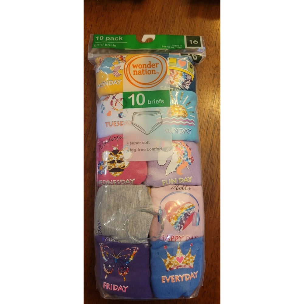 Wonder Nation Girls Brief Panties 10 Pack Asst Colors Size 16 1